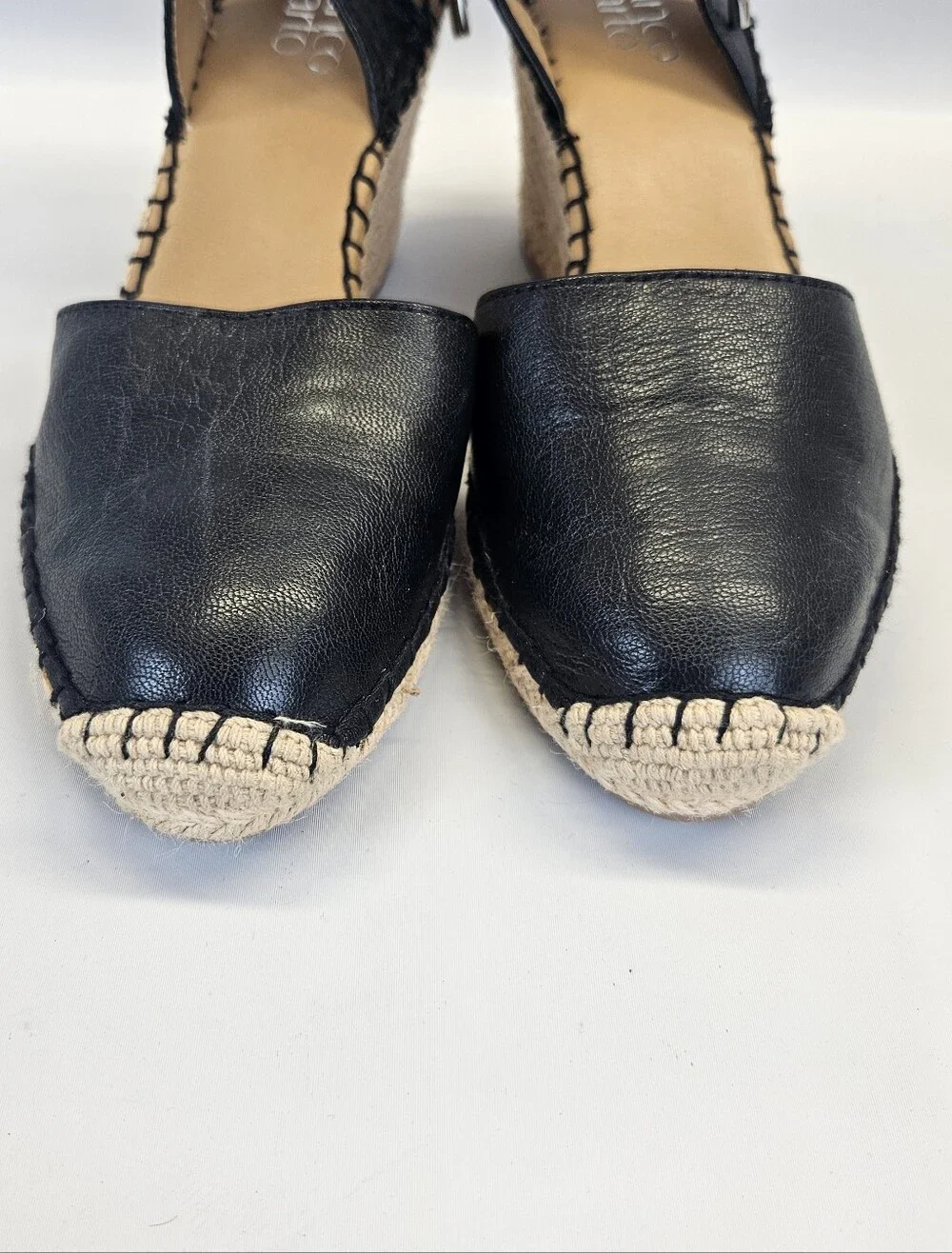 Franco Sarto Black Mariska Leather Espadrille Wedge Sandals Womens Ankle Tie 9